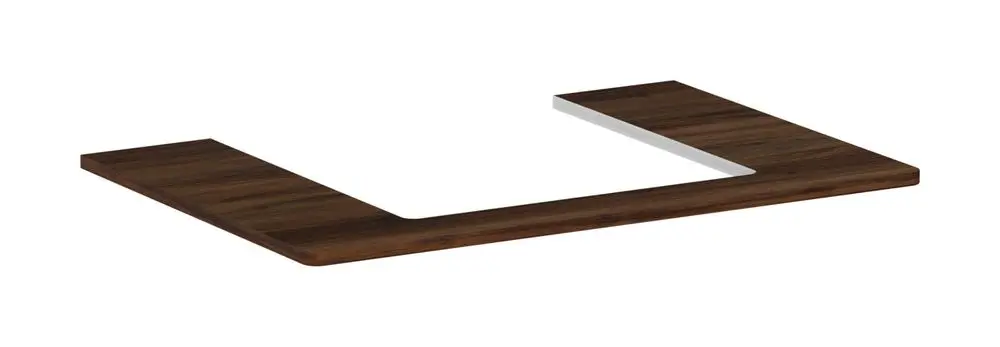 Konsolenplatte in Holzoptik von Hansgrohe mit mittigem Ausschnitt. Die Fläche ist glatt und rechteckig, geeignet für Aufsatzwaschtische.